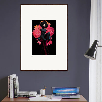 Framed canvas print of dark figure with pink shapes for unique room decoration, Equinox Sovereign