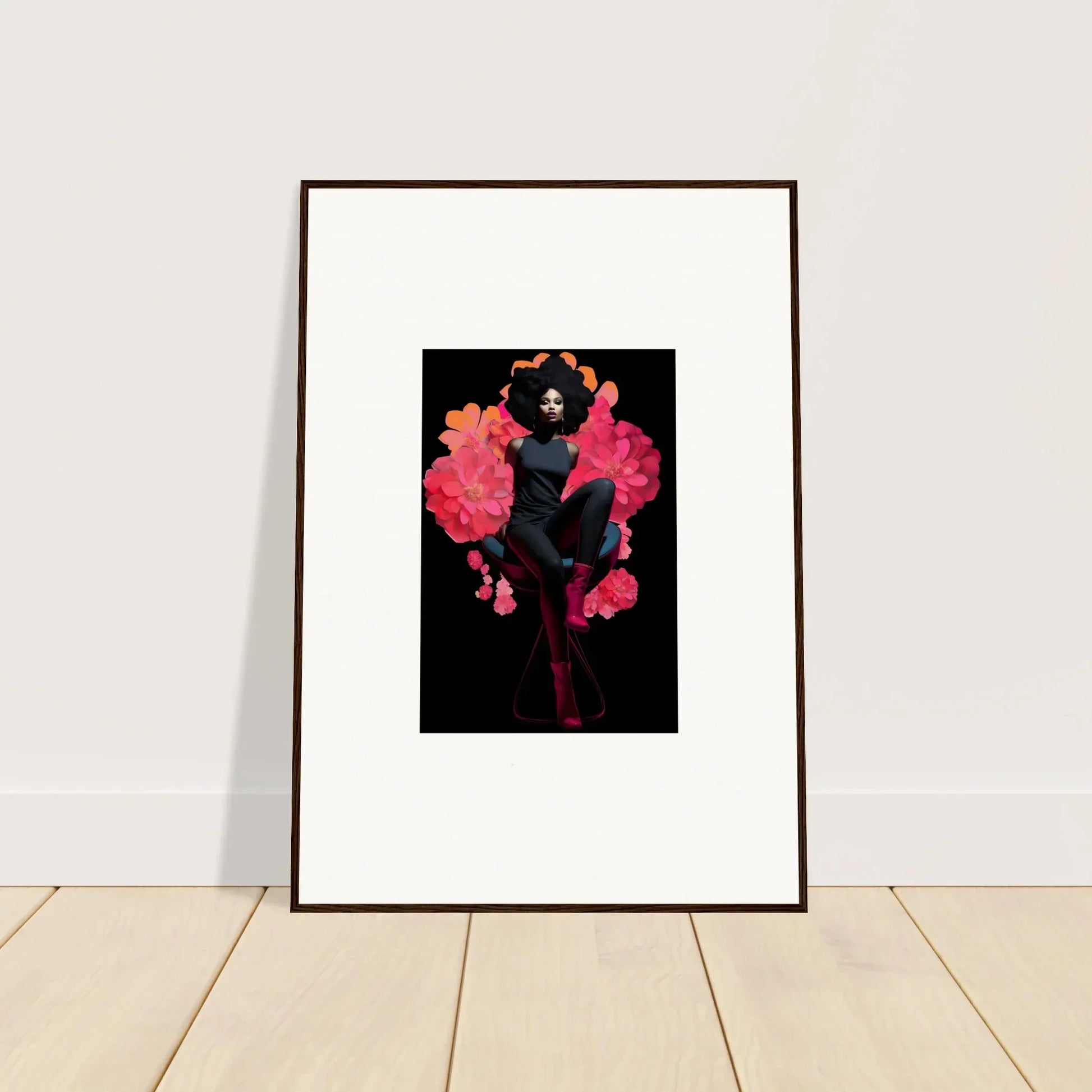 Framed canvas print of a vibrant pink figure for Equinox Sovereign room decoration