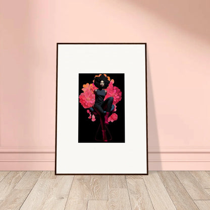 Framed canvas print of a black figure with pink flowers for stylish room decoration