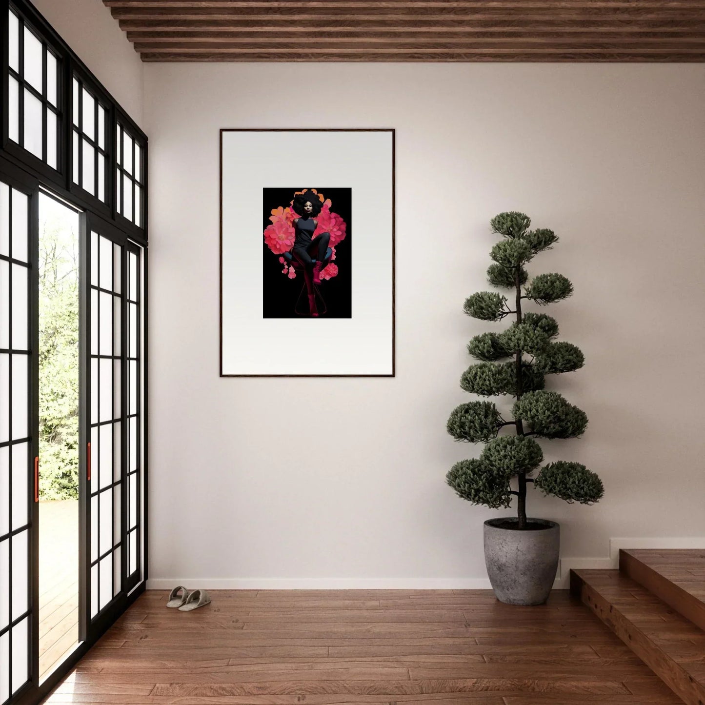 Framed artwork of dark silhouette and red florals for Eternal Equinox Sovereign canvas print