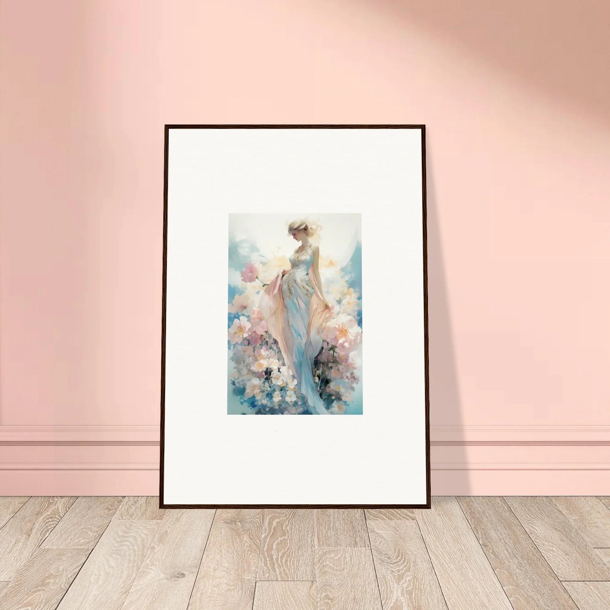 Framed watercolor painting of an ethereal female figure for dreamy room decoration