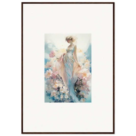 Watercolor canvas print of a dreamy female figure with soft floral accents for room decoration