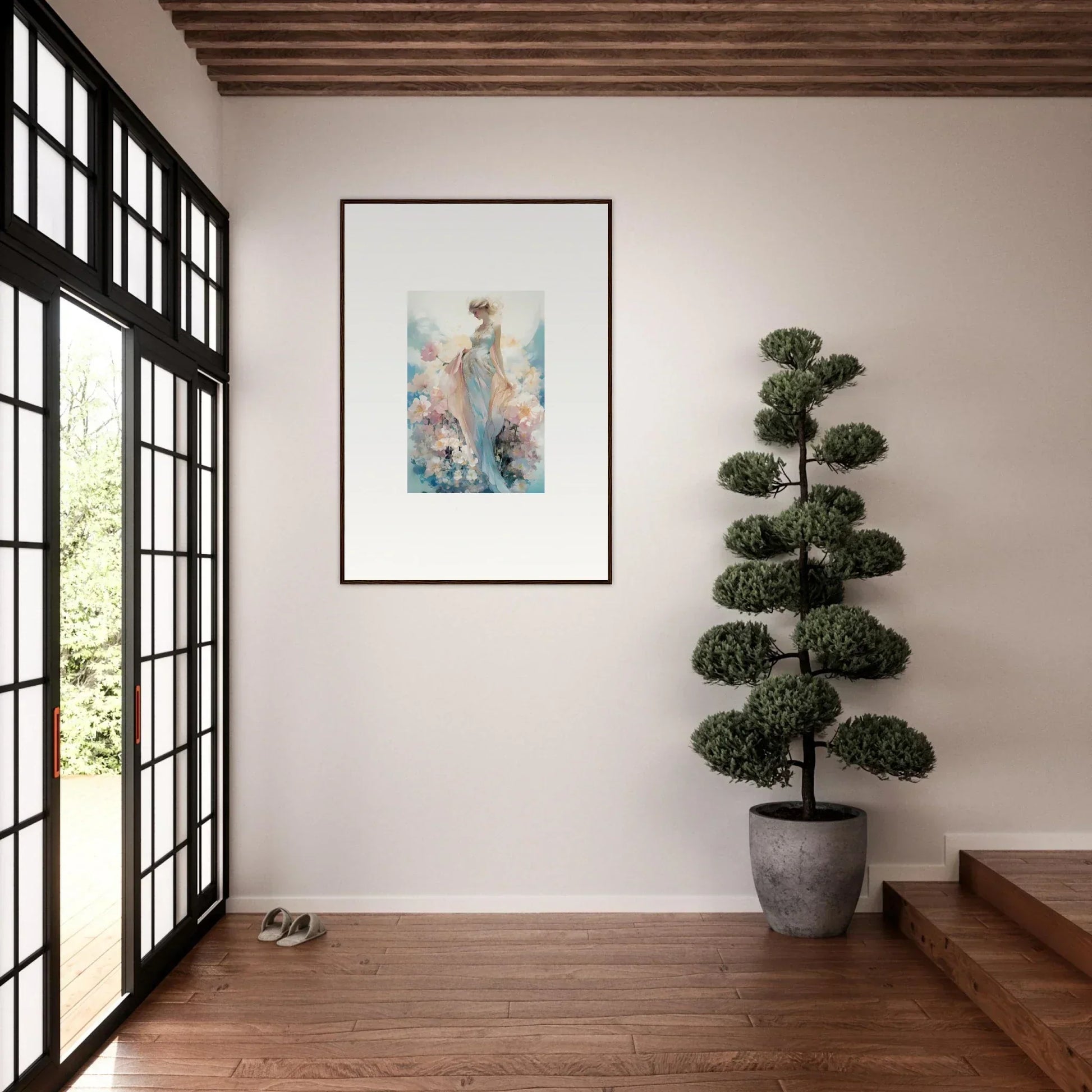 Framed watercolor painting of a figure in a dress for dreamy room decoration canvas print