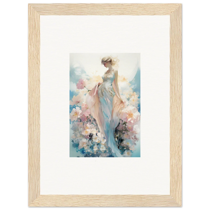 Framed watercolor of ethereal female in pastel flowers, perfect for dreaming effulgence room decoration