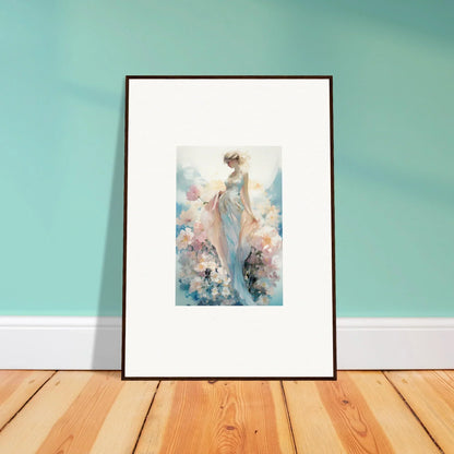 Framed canvas print of a graceful figure in colorful flowers for dreamy room decoration