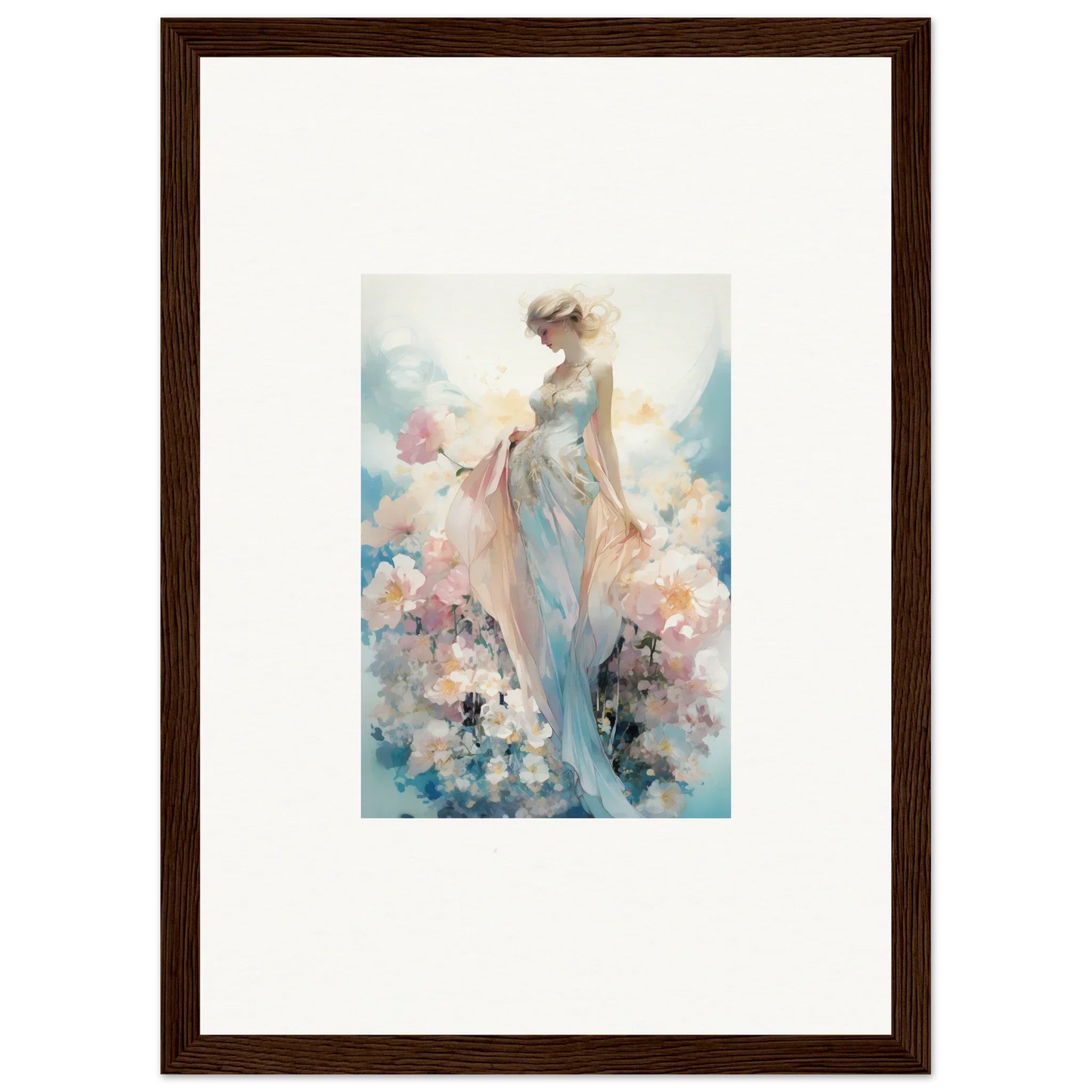 Framed watercolor painting of an ethereal figure for dreamy room decoration canvas print