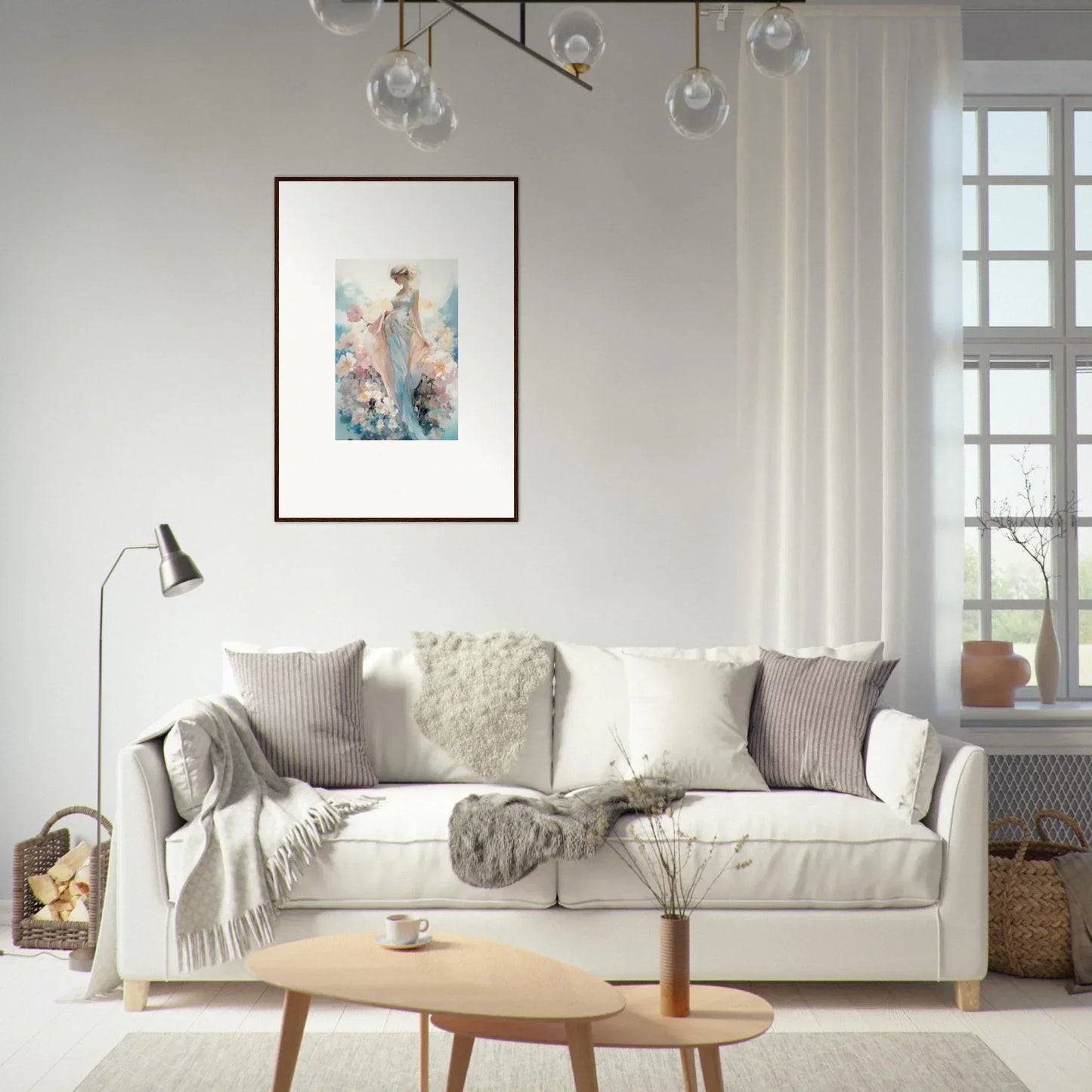 Cozy white sofa with throw pillows, perfect for dreaming effulgence room decoration