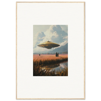 Flying saucer-shaped UFO hovering in the sky for a cool Drifting Suns canvas print