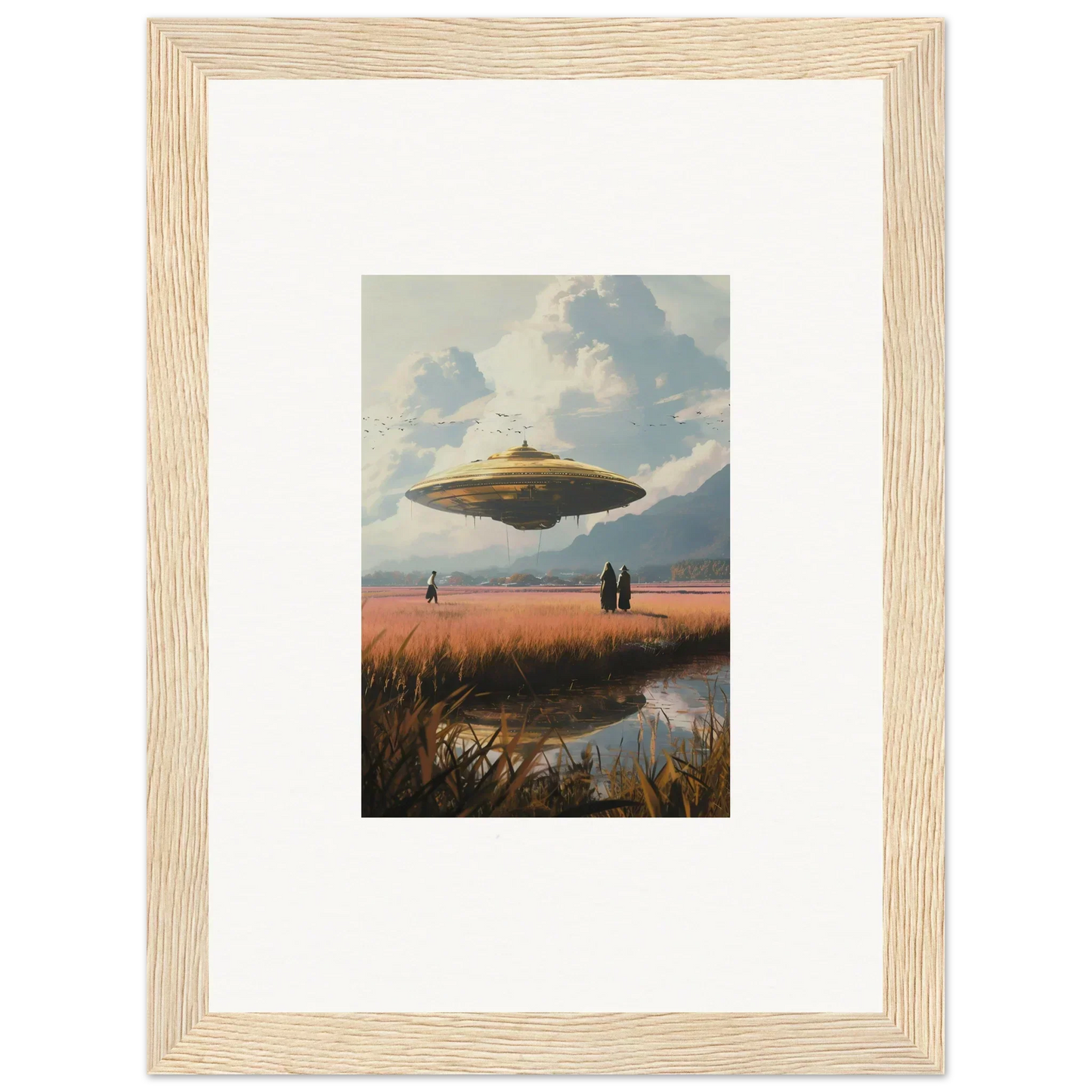 UFO hovering over a landscape for an epic drifting suns canvas print room decoration