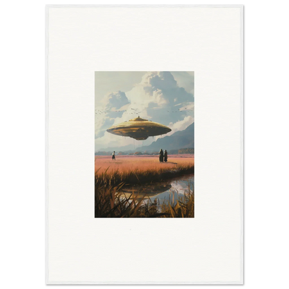 Flying saucer in sky, perfect for a fun canvas print featuring Drifting Suns