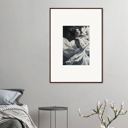 Framed black and white photograph of flower petals for Blush Reverie room decor