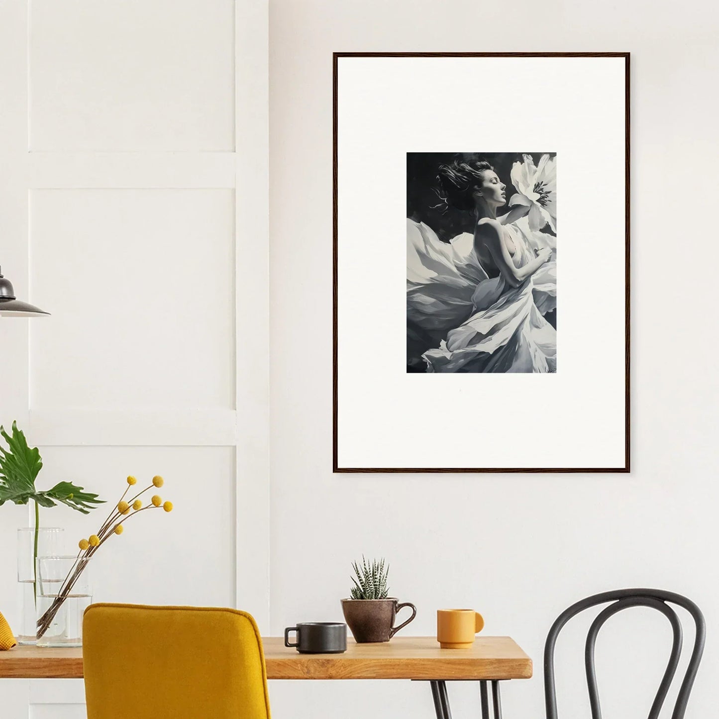 Framed black and white flower close-up for elegant Blush Reverie room decor