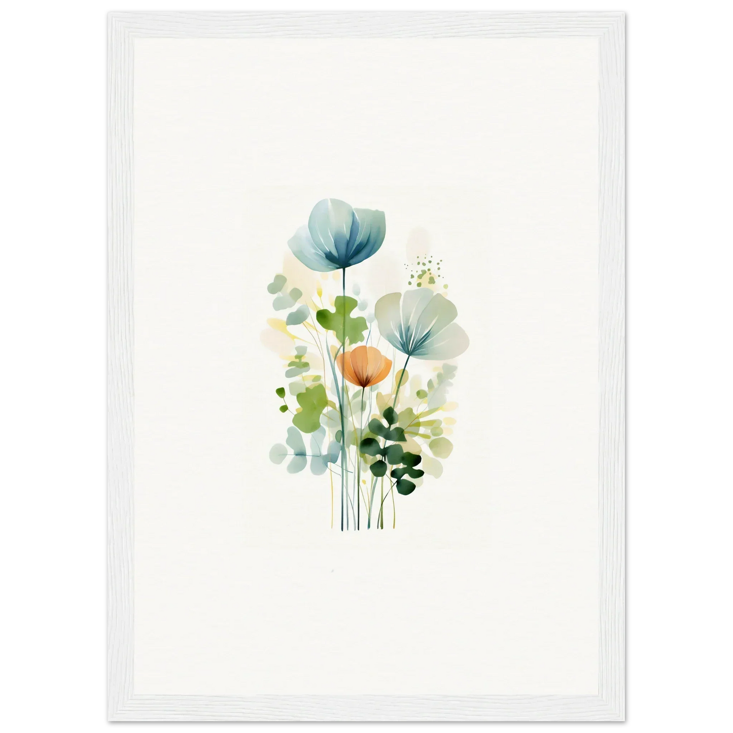 Delicate watercolor wildflowers in blue and orange for a stunning Bloom Reverie canvas print