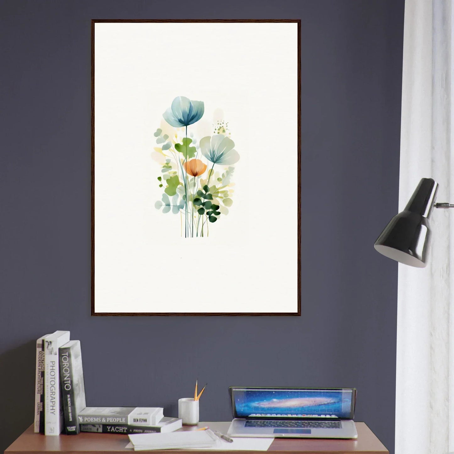 Framed watercolor painting of pastel blooms for a dreamy room decoration or canvas print