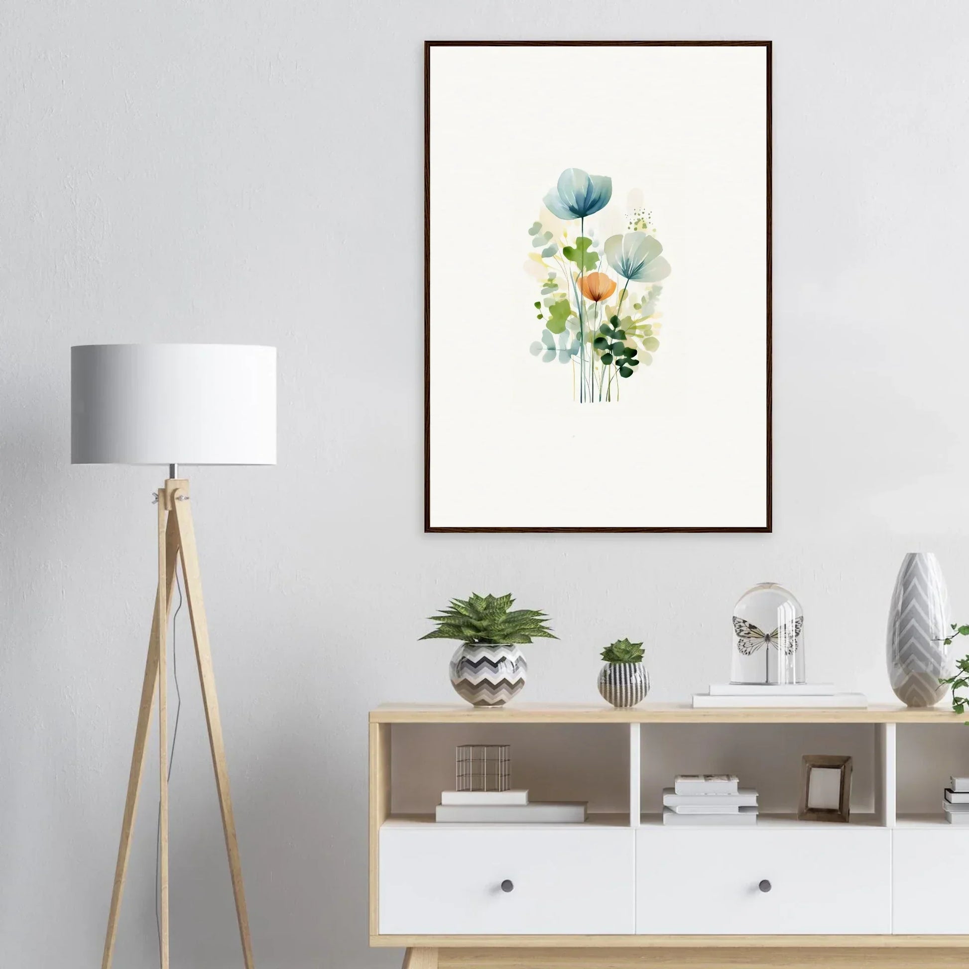 Framed watercolor of delicate flowers for your Ethereal Bloom Reverie room decoration