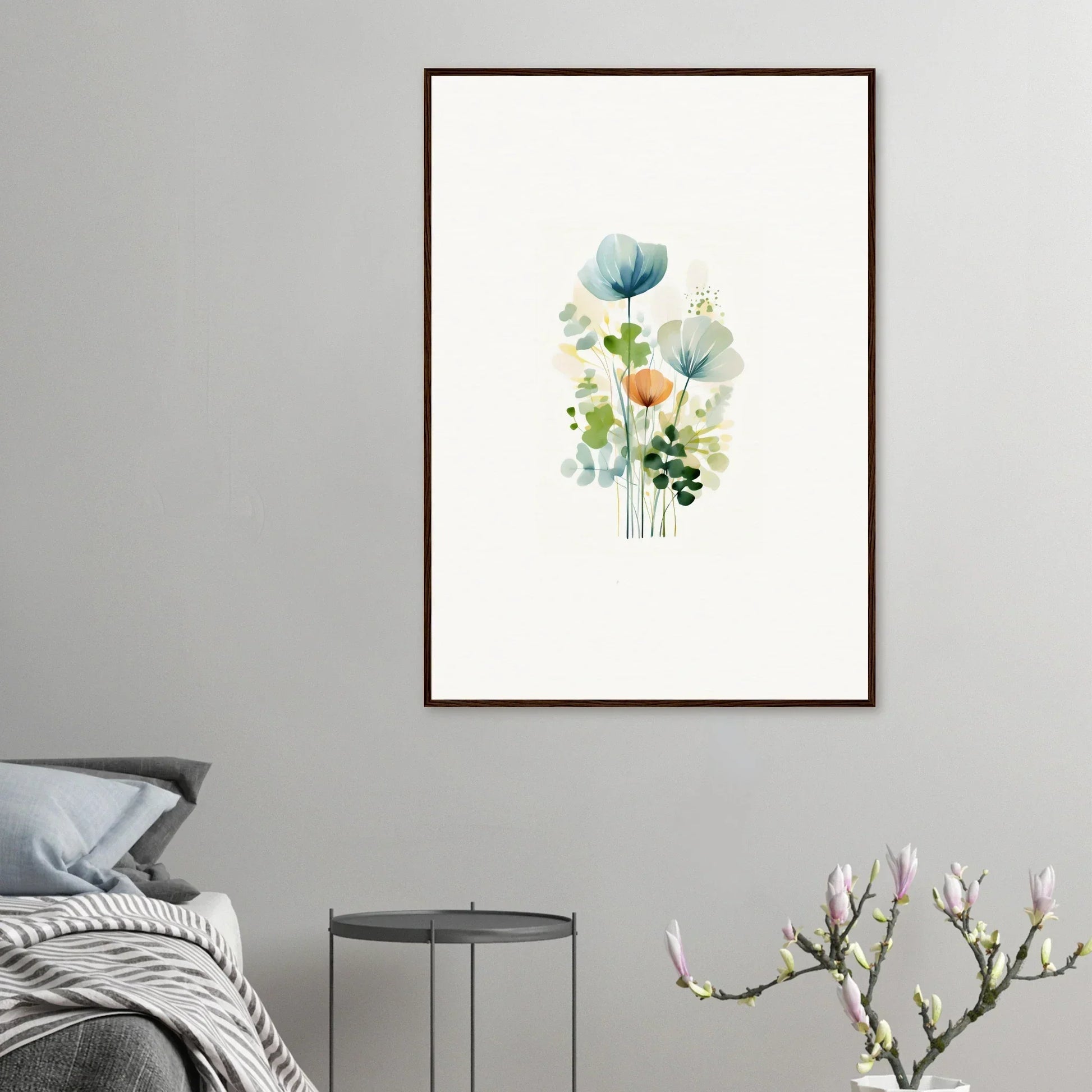 Framed watercolor painting of delicate flowers, perfect for bloom reverie room decoration