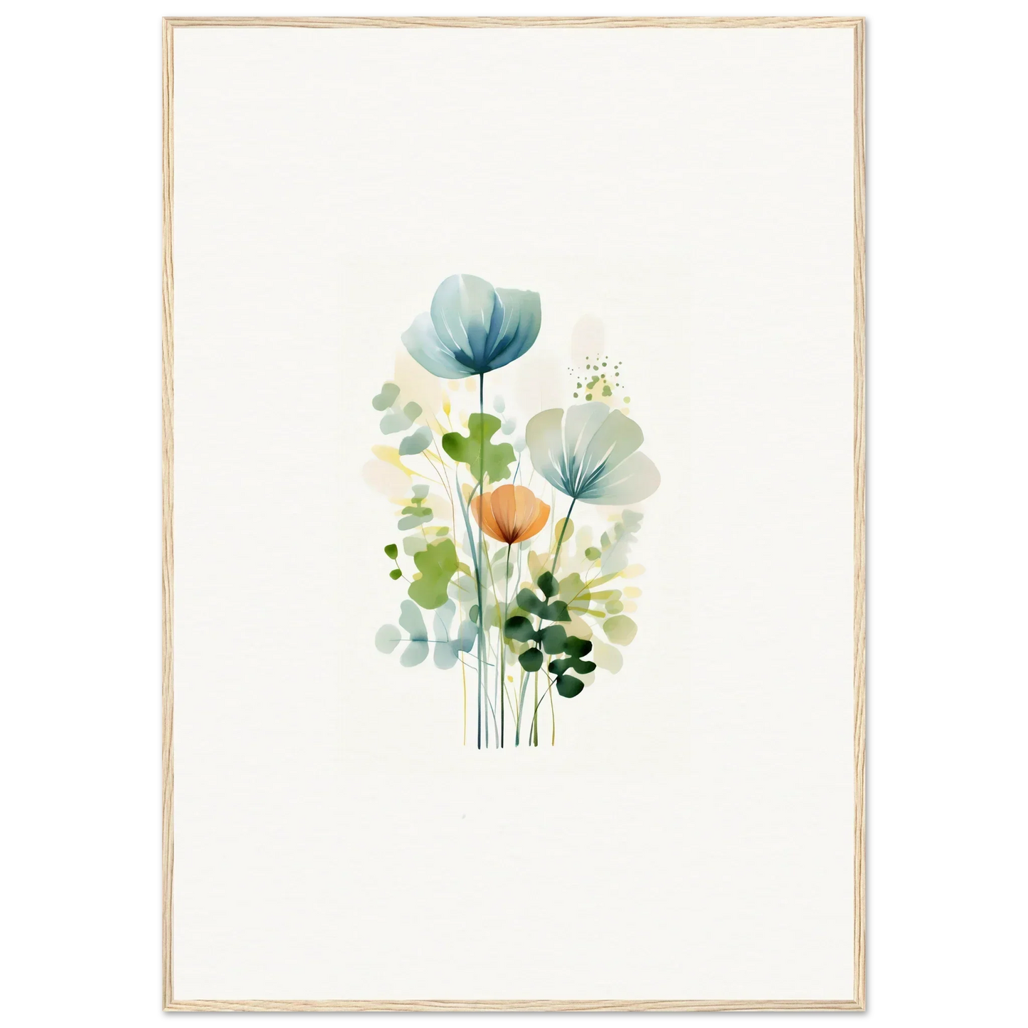 Delicate watercolor wildflowers in blue and peach for a dreamy Bloom Reverie canvas print