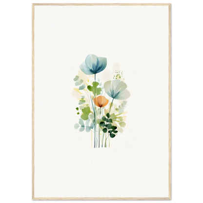 Delicate watercolor wildflowers in blue and peach for a dreamy Bloom Reverie canvas print