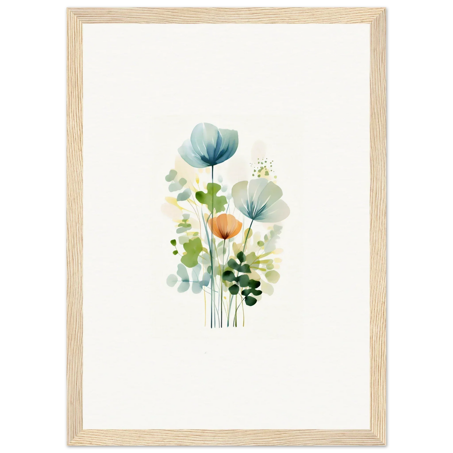 Delicate watercolor flowers in blue and orange for a stunning Bloom Reverie canvas print