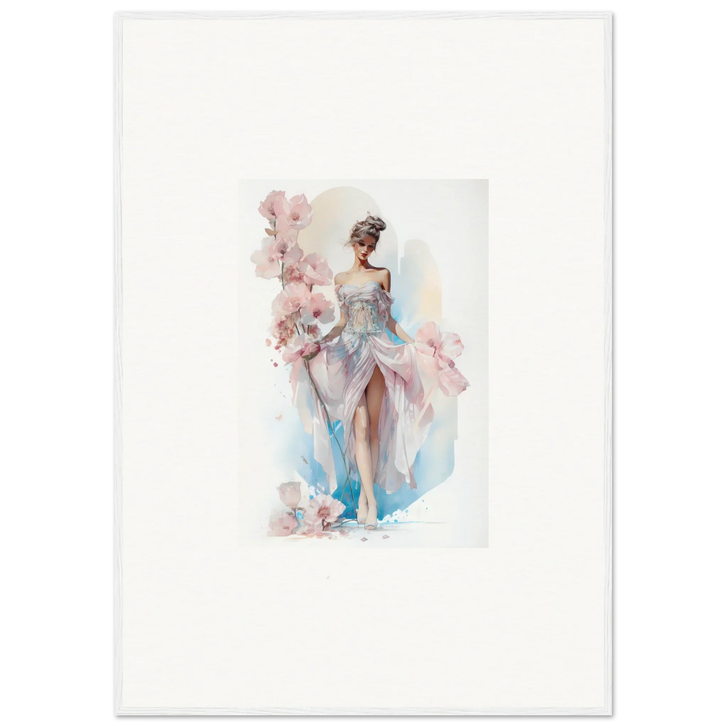 Watercolor ballerina painting in pink and blue for Bloomlight Gleam room decor