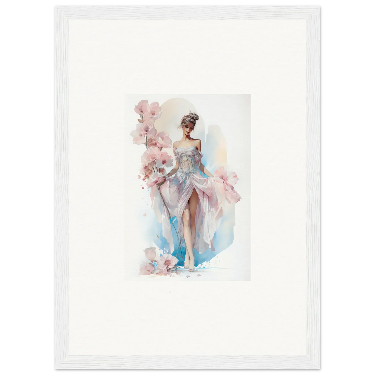 Watercolor-style painting of a ballerina in pink and blue for Bloomlight Gleam room decor