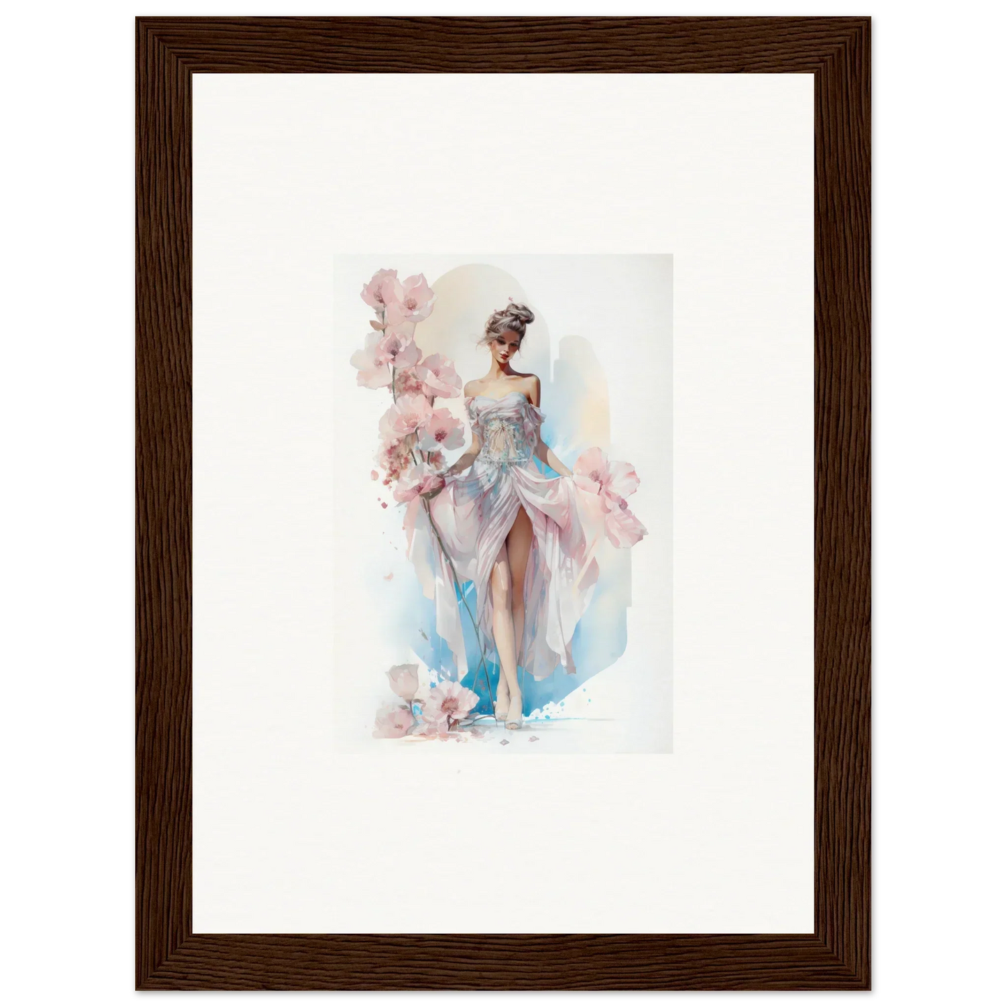 Watercolor painting of a ballerina in a floral dress, perfect for Bloomlight Gleam room decor