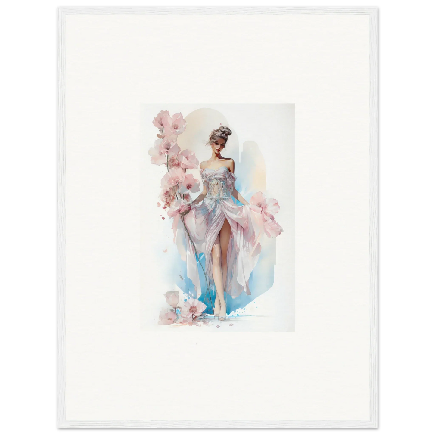 Watercolor painting of an elegant woman in a flowing dress for Bloomlight Gleam room decor