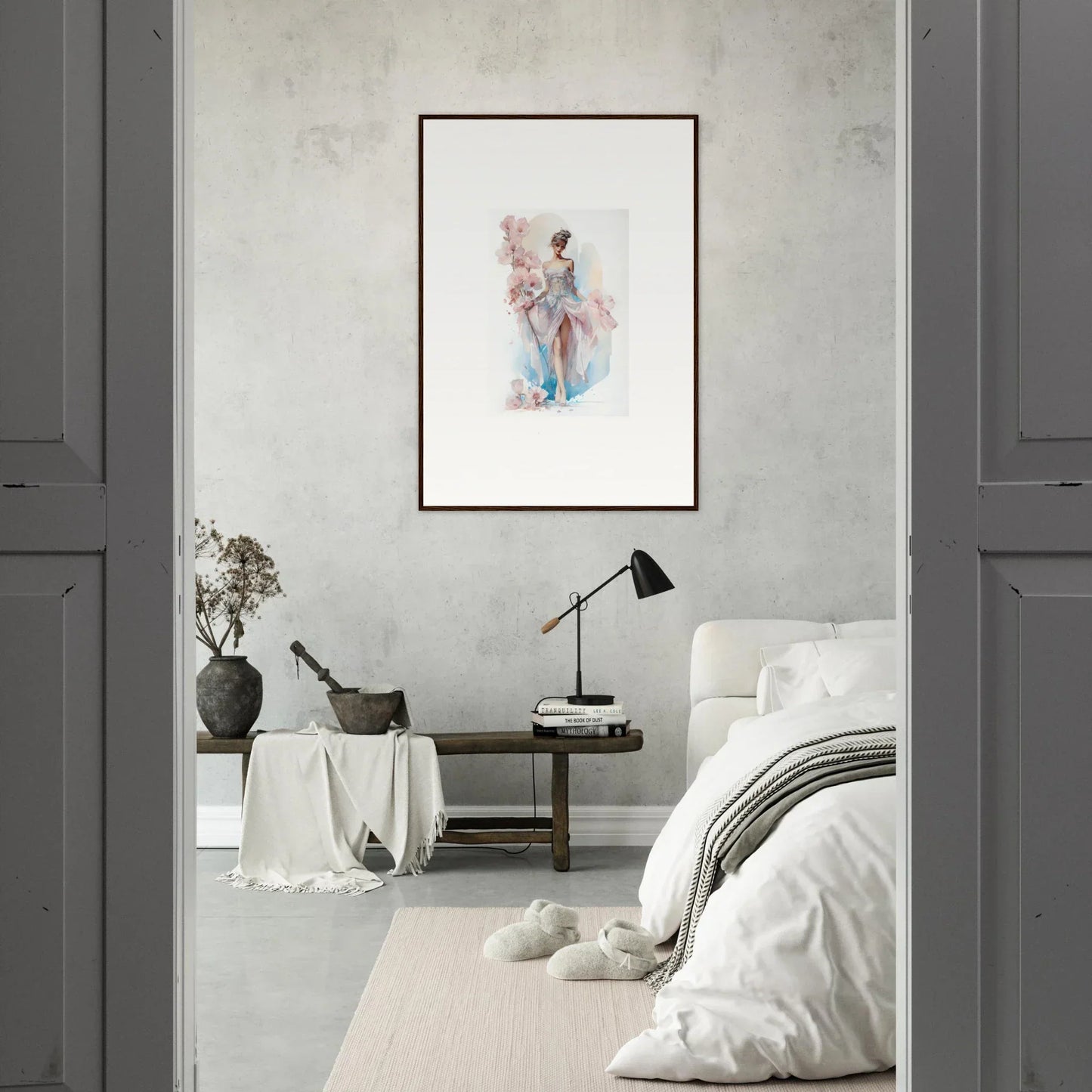 Framed abstract watercolor painting in pastel hues for bloomlight gleam room decor