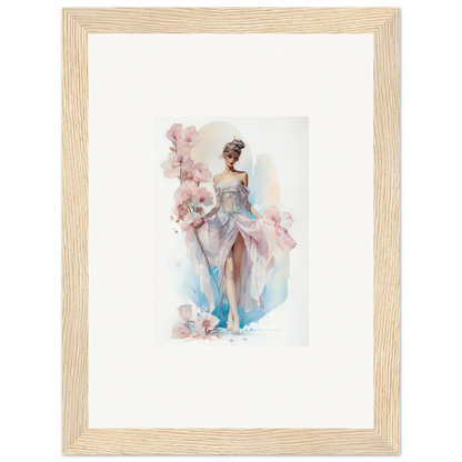 Framed watercolor of an elegant woman, perfect for bloomlight gleam room decor