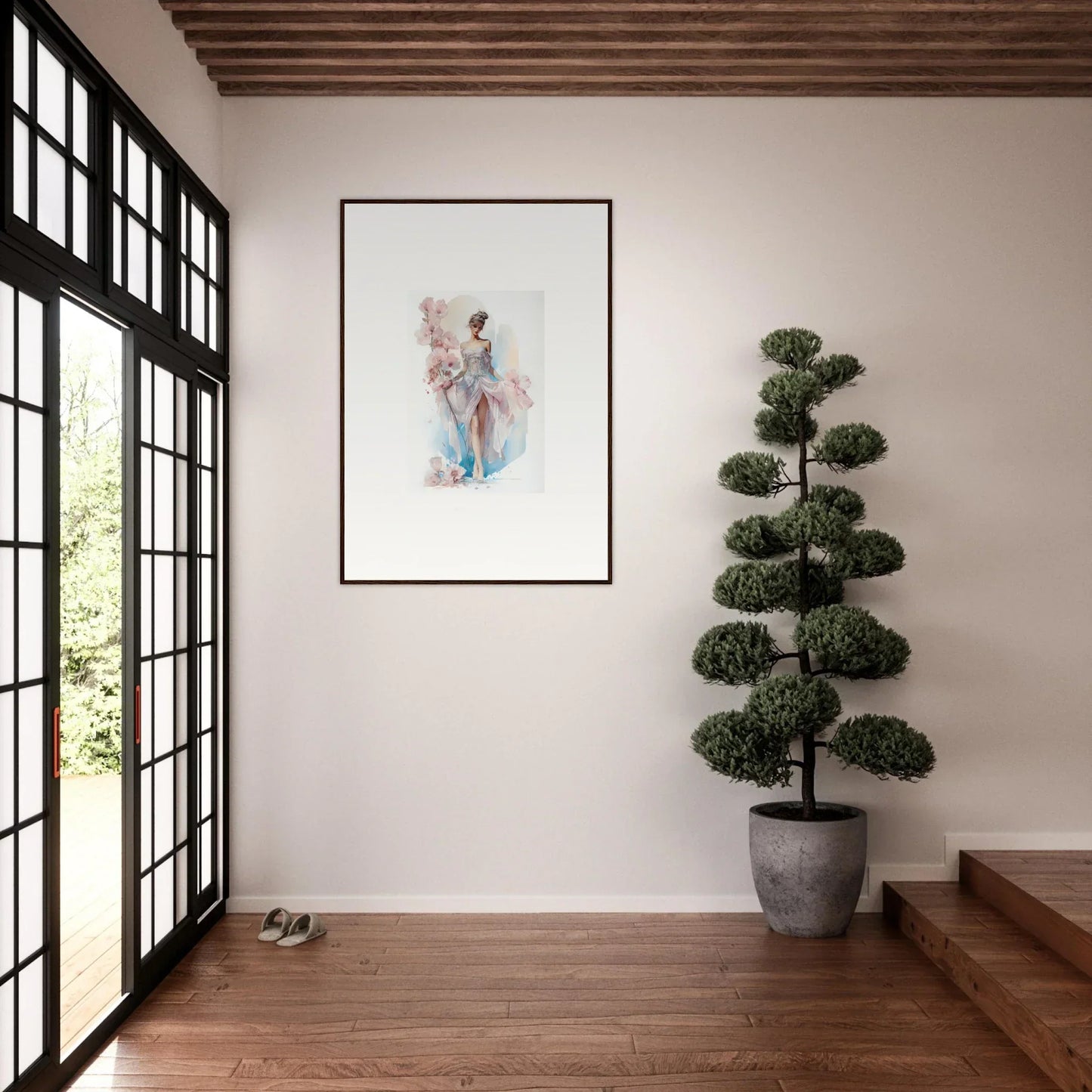 Framed watercolor painting of a ballet dancer, perfect for Ethereal Bloomlight Gleam room decor