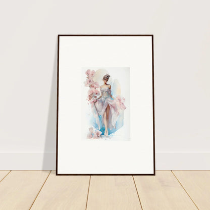 Framed watercolor painting of a ballet dancer in a pink tutu for elegant room decor