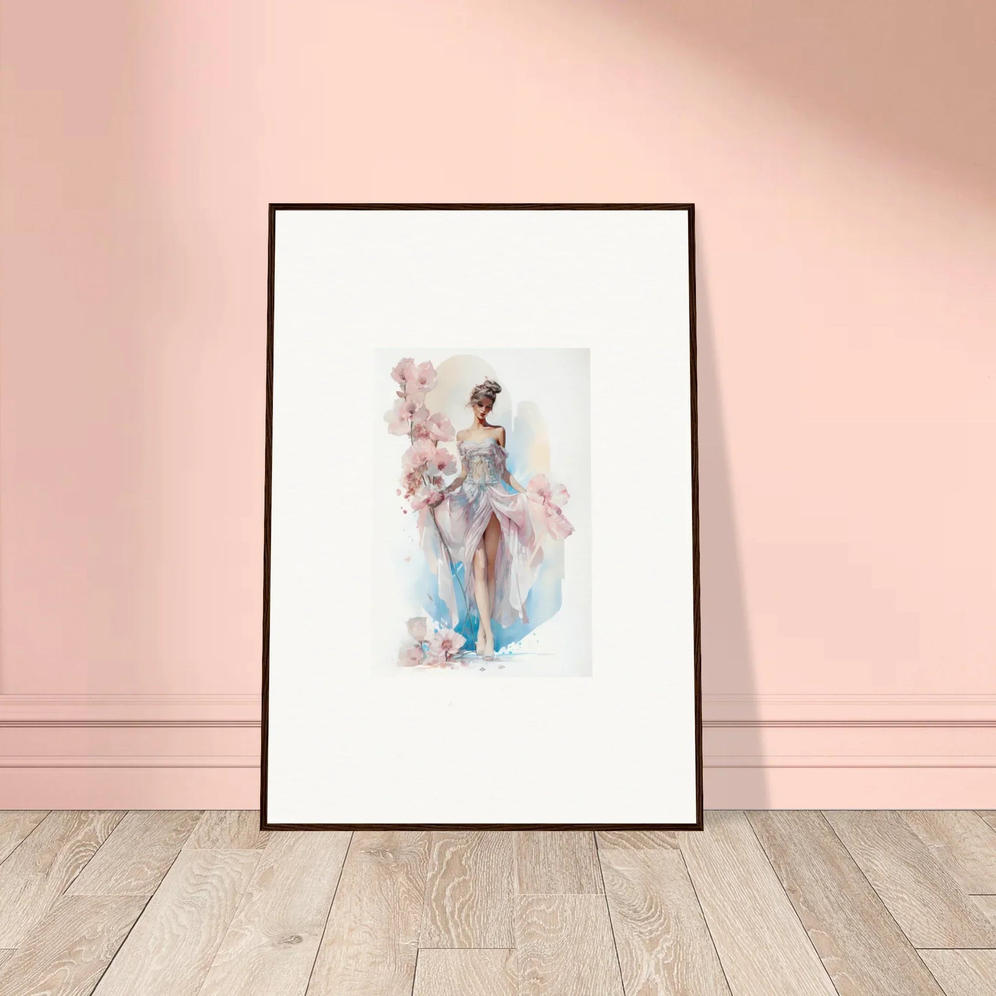 Framed watercolor ballet dancer painting for elegant room decor and bloomlight gleam