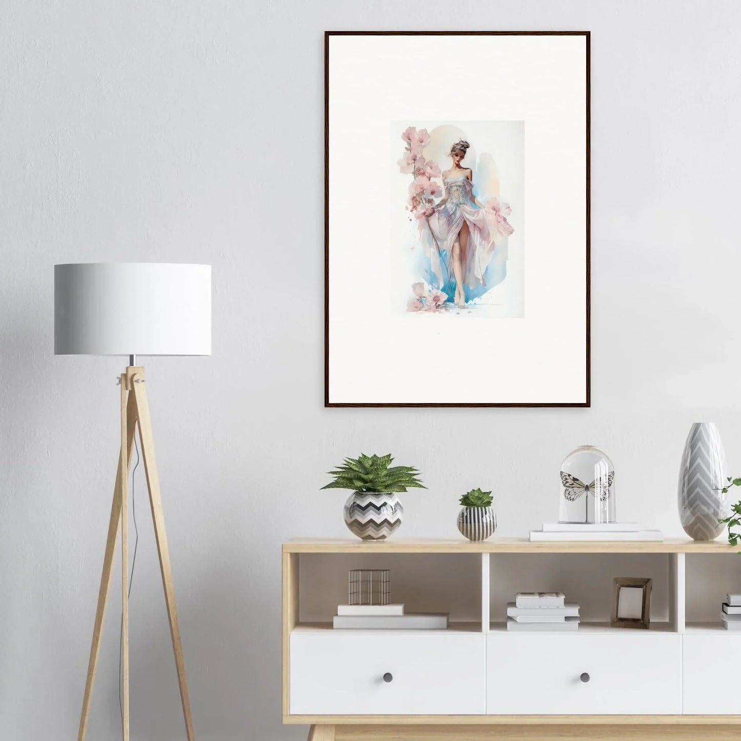 Framed watercolor ballet dancer artwork for elegant room decor with Bloomlight Gleam