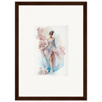 Watercolor painting of a graceful figure in a flowing dress for Bloomlight Gleam room decor