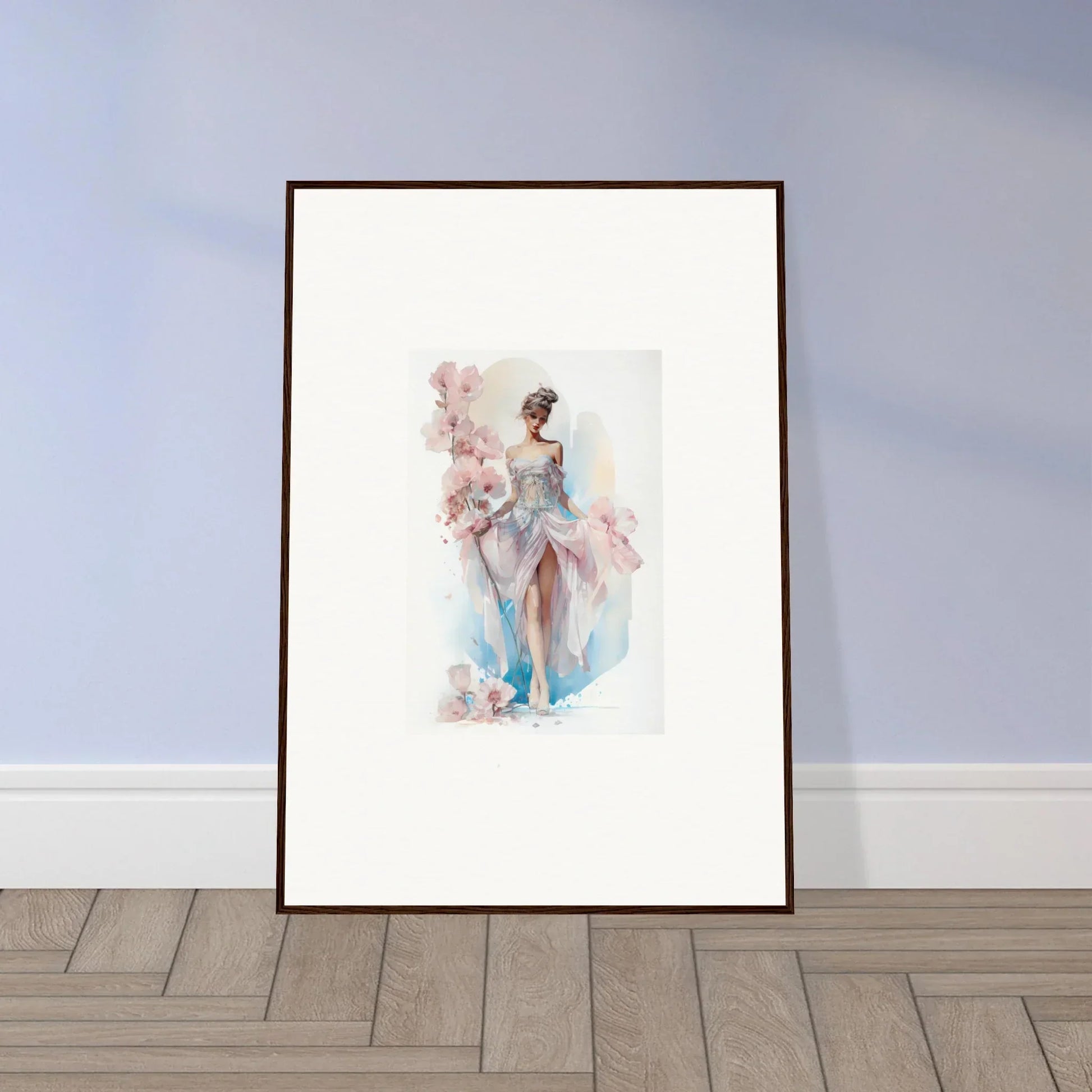 Framed watercolor painting of a ballerina in a pink tutu for elegant room decor