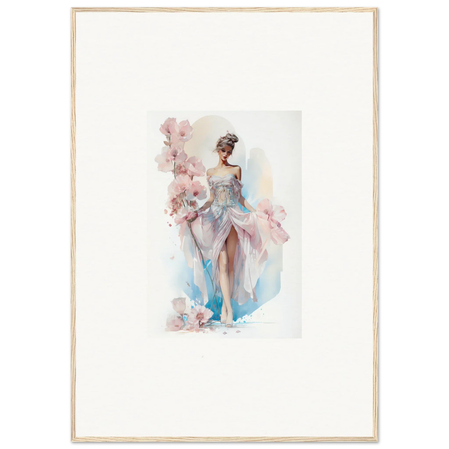 Watercolor painting of an elegant woman in a gown, perfect for Bloomlight Gleam room decor