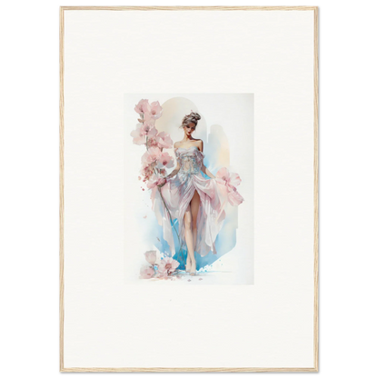 Watercolor painting of an elegant woman in a gown, perfect for Bloomlight Gleam room decor