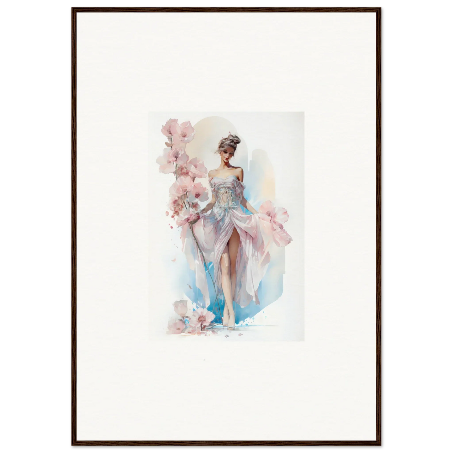 Watercolor painting of a ballerina in a flowing dress for bloomlight gleam room decor