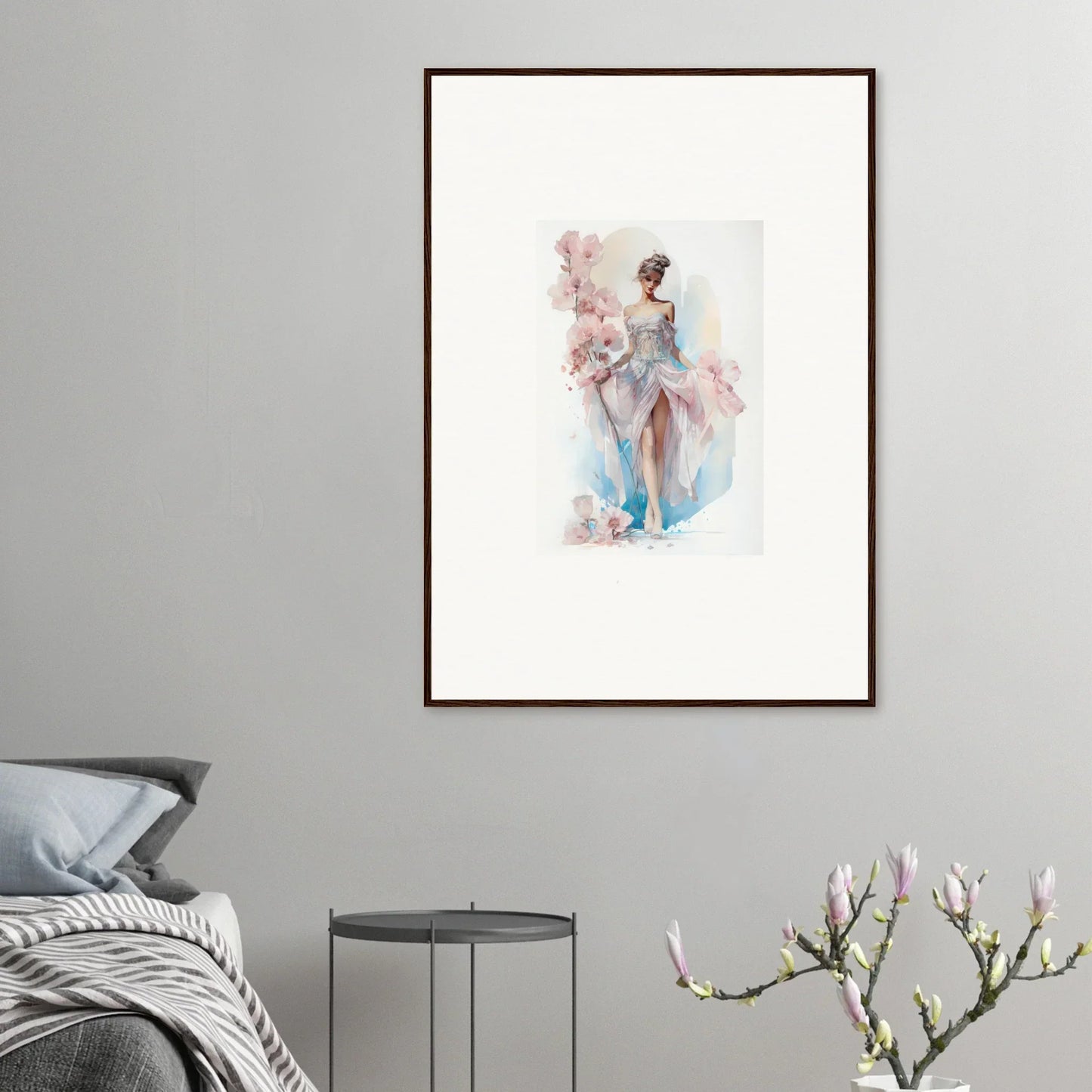 Framed watercolor painting of a ballet dancer, perfect for Bloomlight Gleam room decor