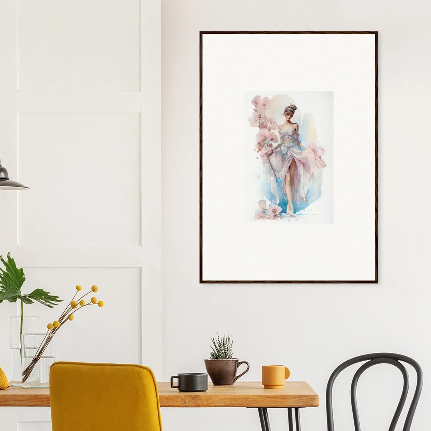 Framed watercolor ballet dancer in pink tutu, perfect for Bloomlight Gleam room decor