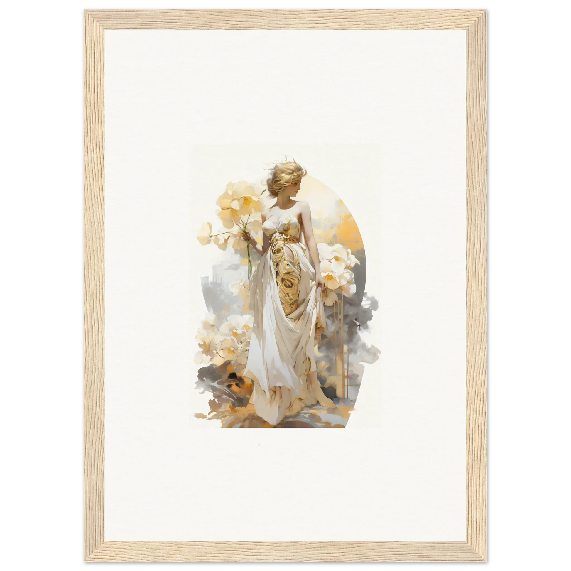 Ethereal painting of a woman in a white dress, perfect for Blossom Dream room decor