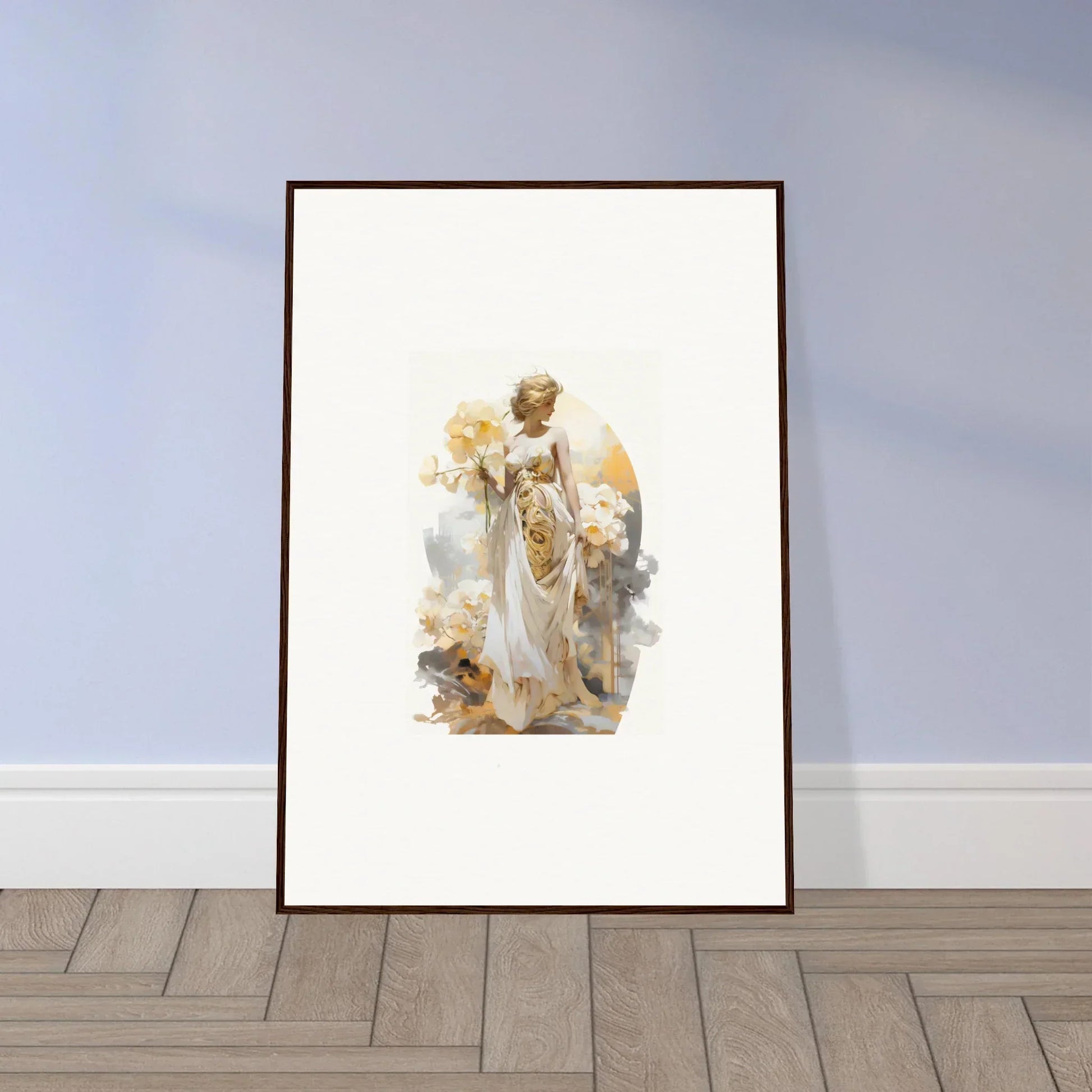 Framed wall art of an ethereal figure and cherubs, perfect for blossom dream room decor