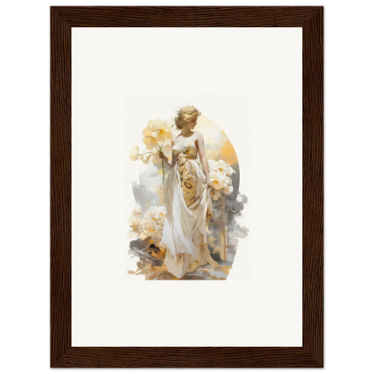 Ethereal female figure in white robes with flowers, perfect for Blossom Dream room decor