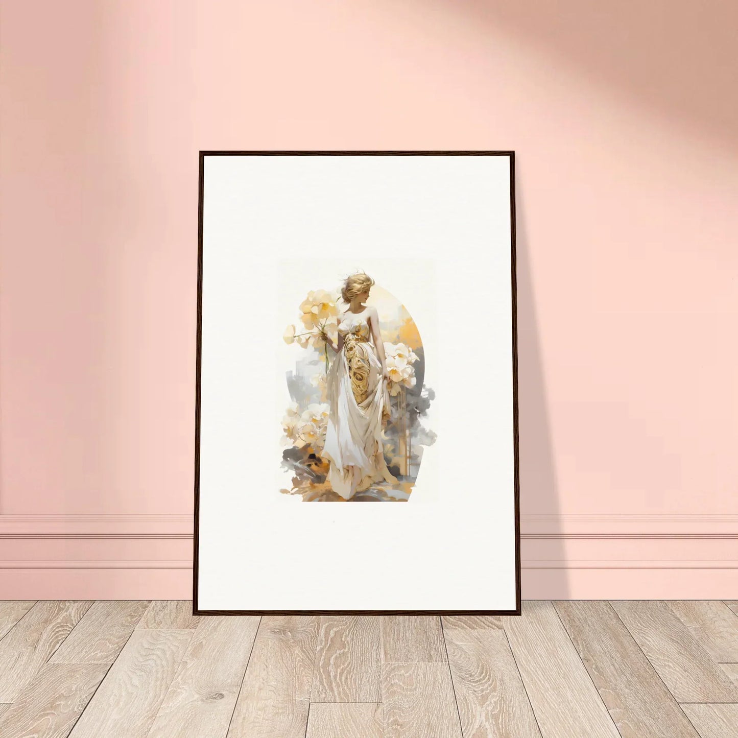 Framed wall art of a woman in white dress, perfect for blossom dream room decor