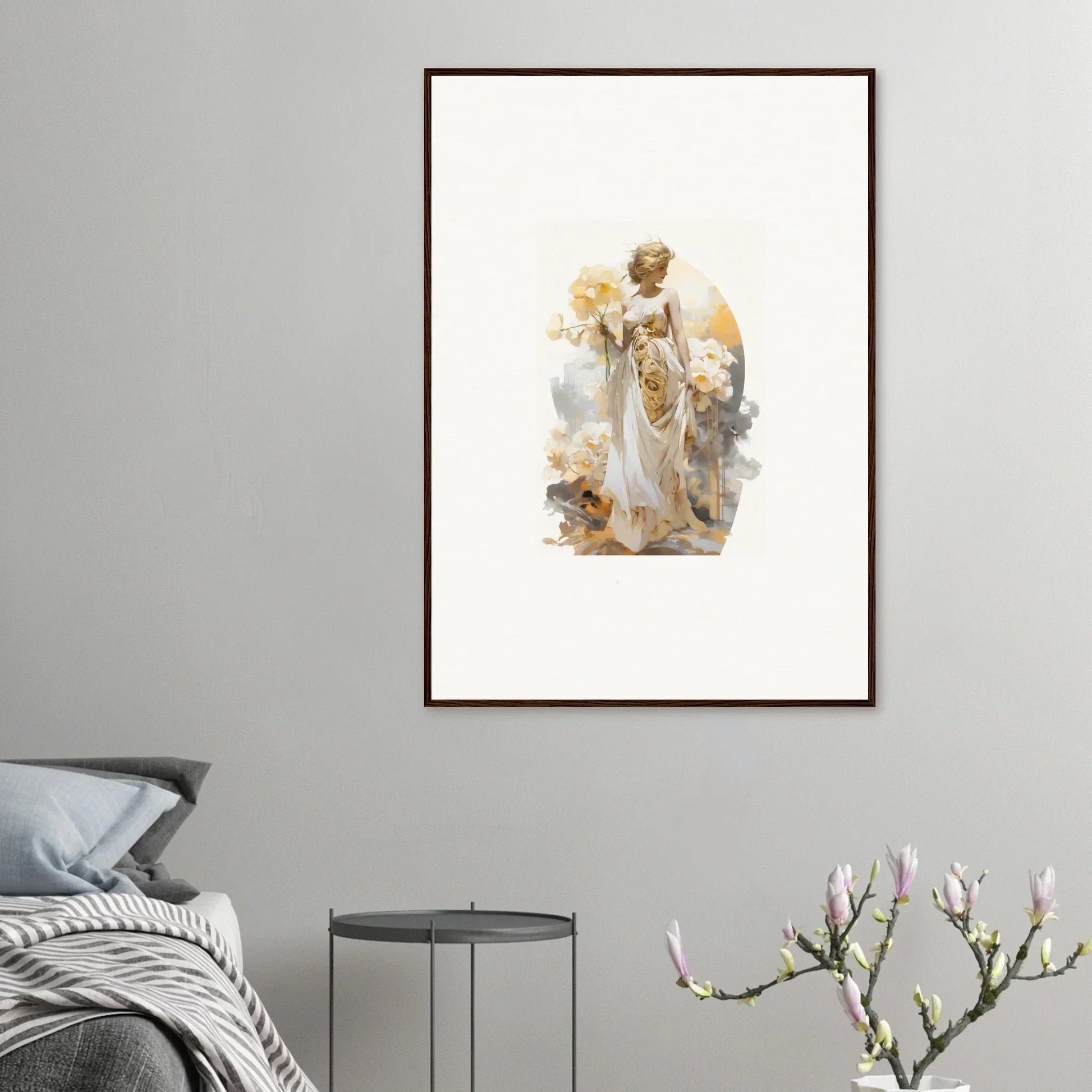 Framed wall art of an ethereal angelic figure for blossom dream room decor