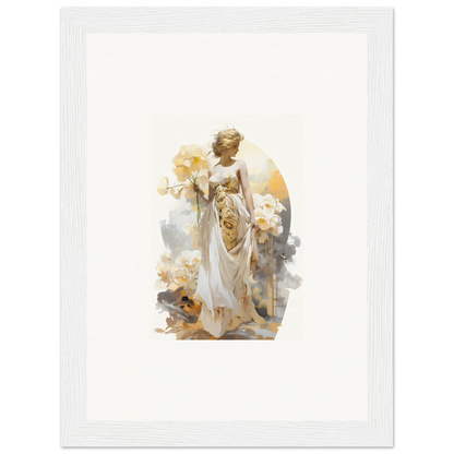 Ethereal painting of a graceful figure in white robes, perfect for blossom dream room decor