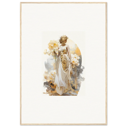 Ethereal figure in white robes with flowers for Blossom Dream room decor framed wall art