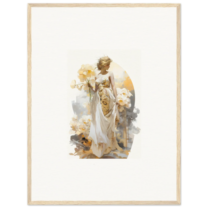 Ethereal female figure in white robes holding flowers for Blossom Dream room decor