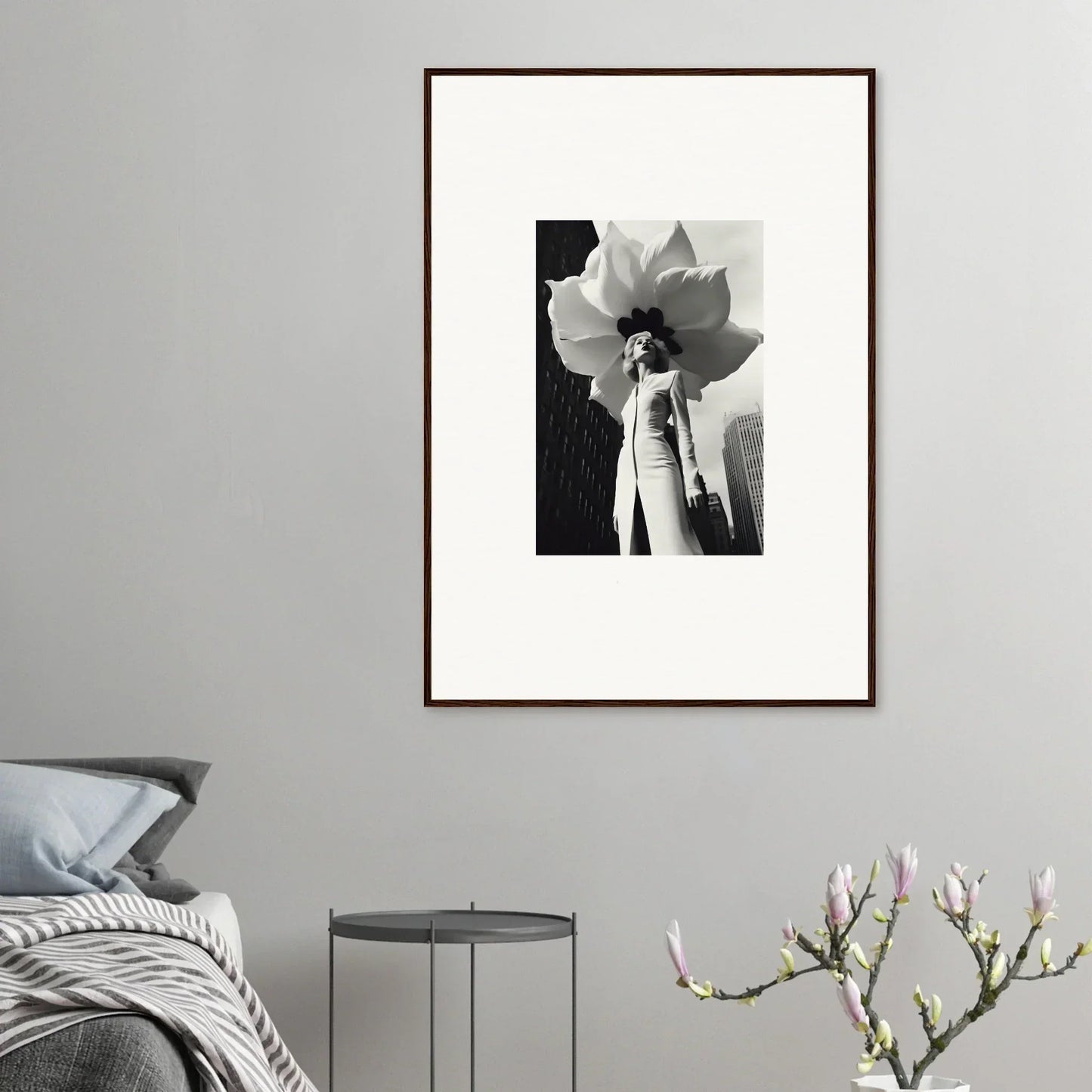 Hands holding a lotus flower in a Black and White canvas print for Blossom Persona room decoration