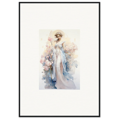 Watercolor painting of an elegant woman in a pale dress for blossom serenade room decoration